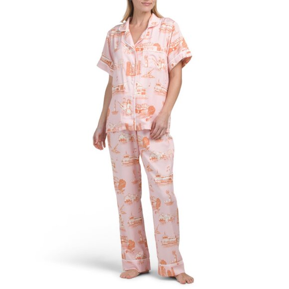 KATIE KIME Pink Cotton Blend 2pc Nashville Toile Pajama Pants Set - Picture 1 of 2